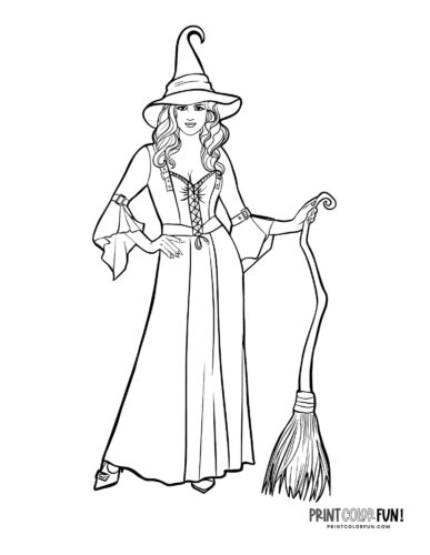 Pretty witch coloring page from PrintColorFun com
