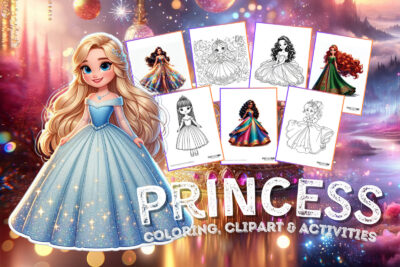 Princess coloring page clipart activities from PrintColorFun com