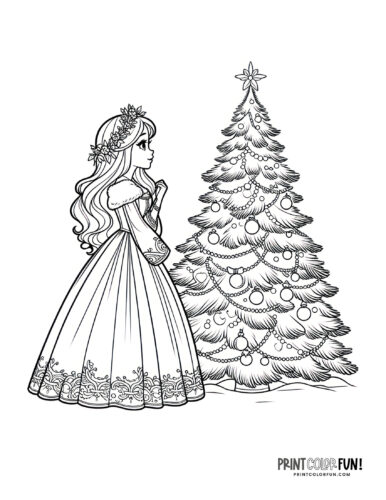 Princess with Christmas tree coloring from PrintColorFun com 3
