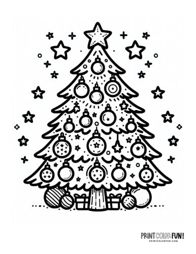 Printable Christmas tree coloring page from PrintColorFun com (2)