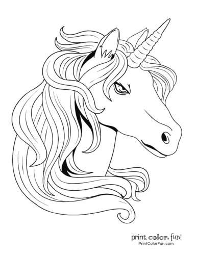 Realistic unicorn coloring page
