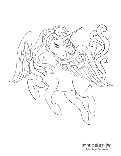 A leaping unicorn coloring page