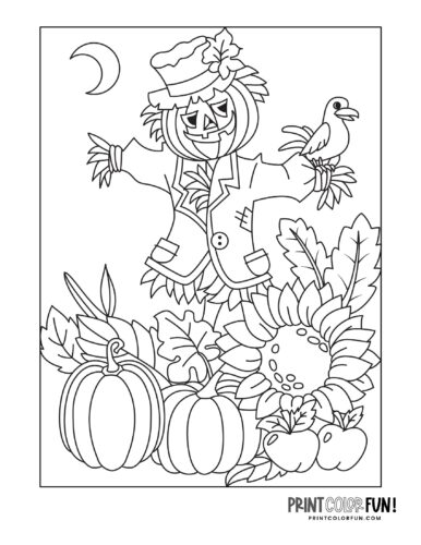 Pumpkin head Halloween fall scarecrow coloring page