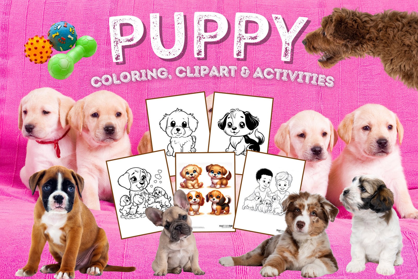 Puppy coloring page clipart activities from PrintColorFun com