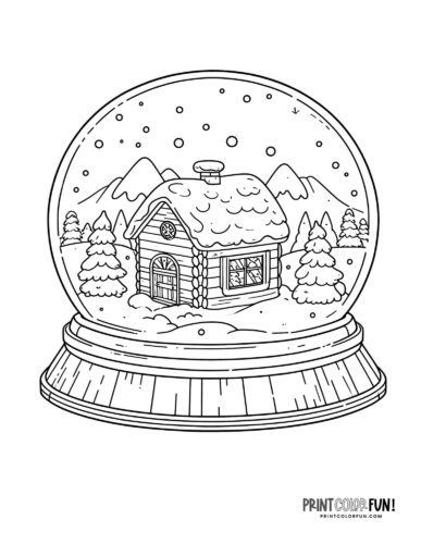 Quaint log cabin snow globe coloring page - PrintColorFun com