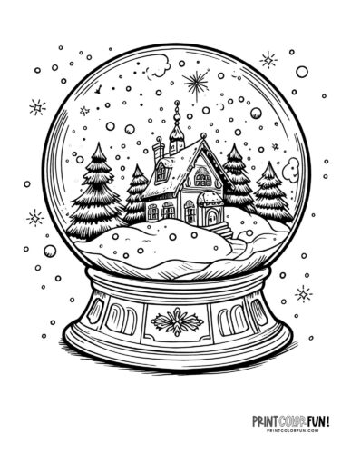 Quaint old house snow globe coloring page - PrintColorFun com