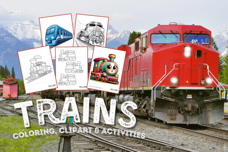 Railroad and train coloring page clipart activities from PrintColorFun com