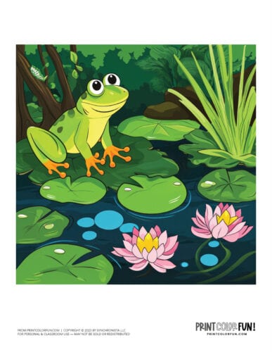 Realistic cartoon frog clipart scene from PrintColorFun com (1)