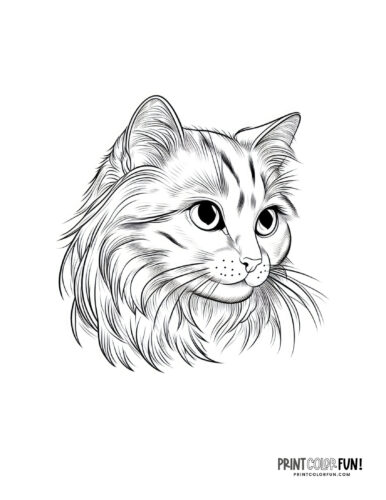 Realistic cat coloring pages & clipart from PrintColorFun com