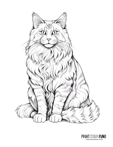 Realistic cat coloring page clipart from PrintColorFun com (9)