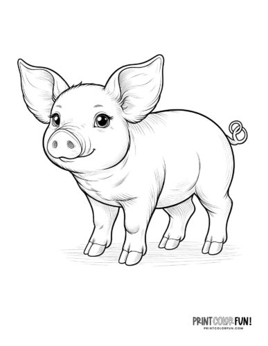 Realistic little pig with big ears coloring page - PrintColorFun com