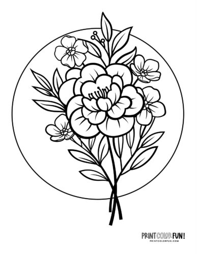 Realistic small bouquet of flowers coloring page at PrintColorFun com from PrintColorFun com