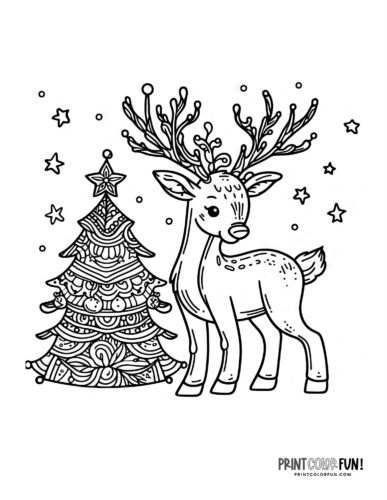 Reindeer with a Christmas tree Christmas coloring page - PrintColorFun com