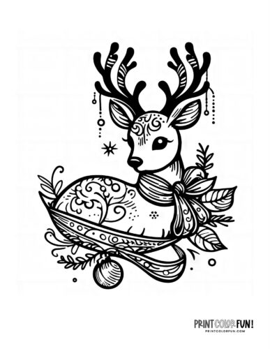 Reindeer with ornaments Christmas coloring page - PrintColorFun com