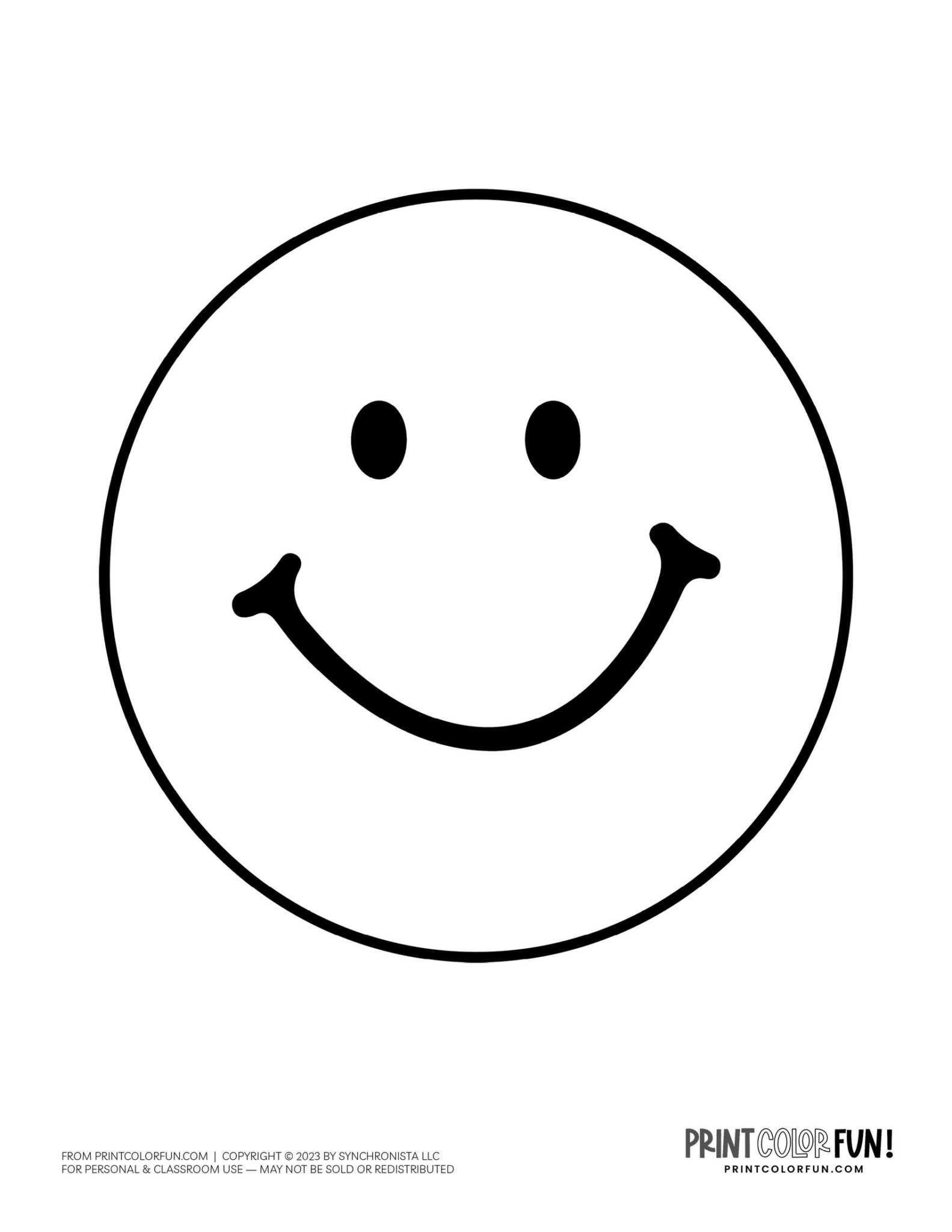 Happy face coloring pages & cute color smiley clipart, at PrintColorFun.com