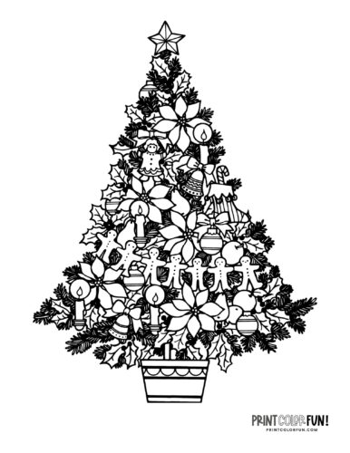 Retro-style Christmas tree coloring from PrintColorFun com