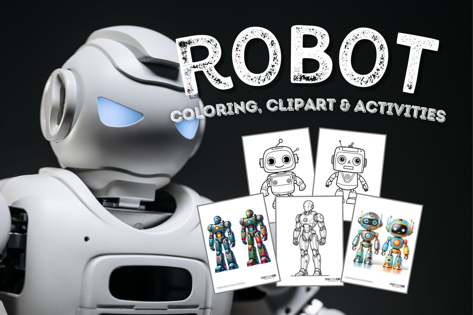 Robot coloring page clipart activities from PrintColorFun com