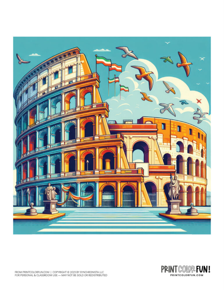 Roman Colosseum in Italy color clipart from PrintColorFun com 2