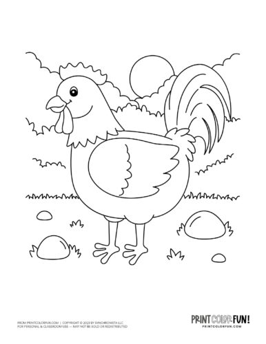 Rooster coloring clipart from PrintColorFun com 2