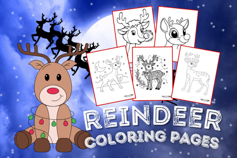 Rudolph the Red-Nosed Reindeer and other reindeer coloring pages at PrintColorFun com