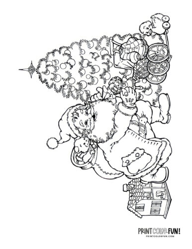 Santa Claus and Christmas tree coloring printable from PrintColorFun com (1)