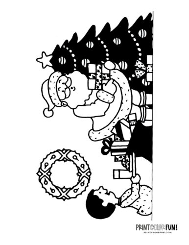 Santa Claus and Christmas tree coloring printable from PrintColorFun com (2)