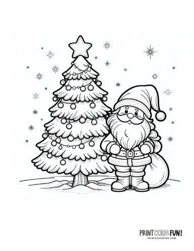Santa Claus and Christmas tree coloring printable from PrintColorFun com (7)