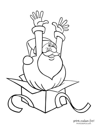 Funny Santa Claus in a box coloring page