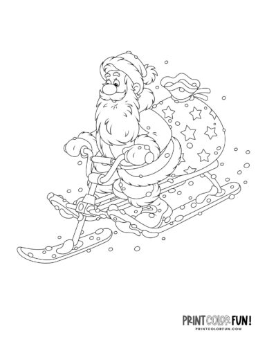 Santa Claus on a speedy sled - Christmas coloring at PrintColorFun com