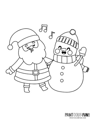 Santa and a snowman singing Christmas printable from PrintColorFun com