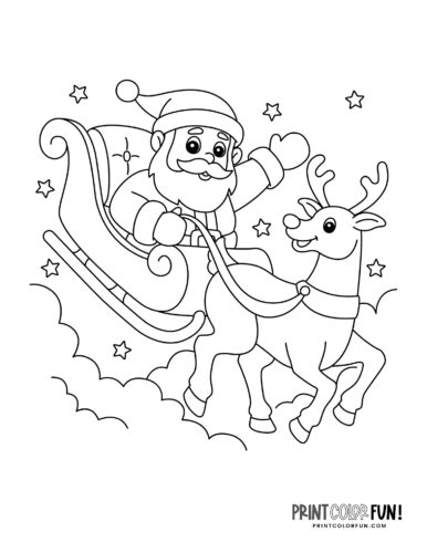 Santa and reindeer coloring page from PrintColorFun com