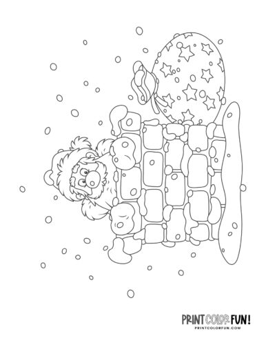 Santa by the chimney on a rooftop - Christmas coloring at PrintColorFun com
