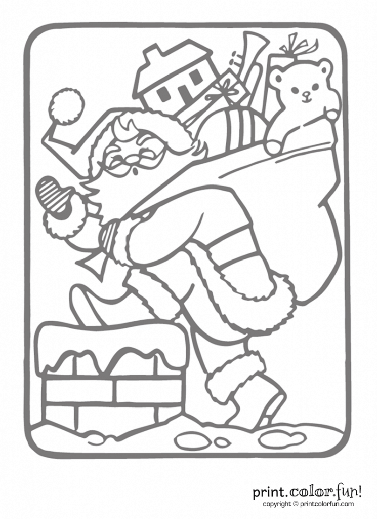 Santa going into chimney (low ink) - Print Color Fun!