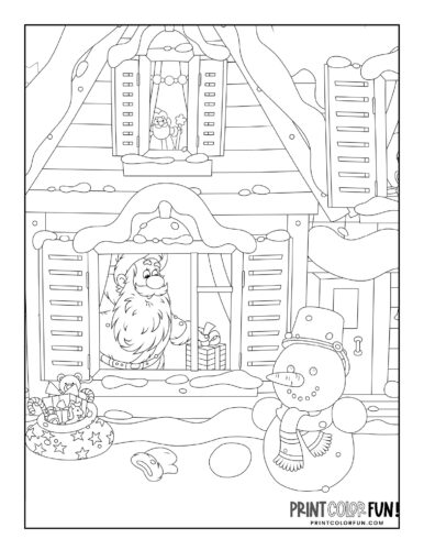 Santa inside a home at Christmas coloring page from PrintColorFun com