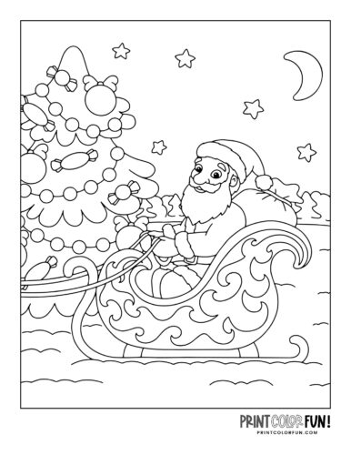 Santa on his sleigh coloring page from PrintColorFun com
