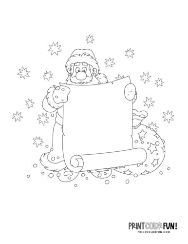 Santa with a sign or a list coloring page from PrintColorFun com