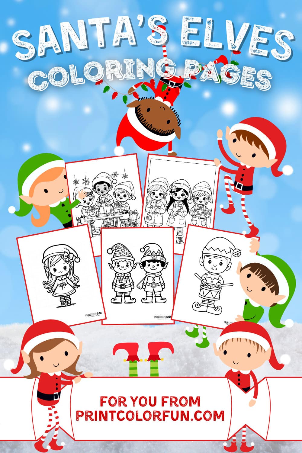 Santa's elves clipart: Christmas elf coloring pages from PrintColorFun com