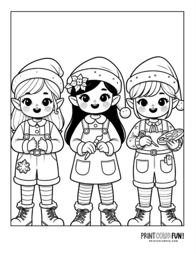 Santa's elves ready to paint toys coloring page at PrintColorFun com