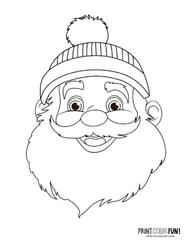 Santa's head and face coloring page clipart from PrintColorFun com