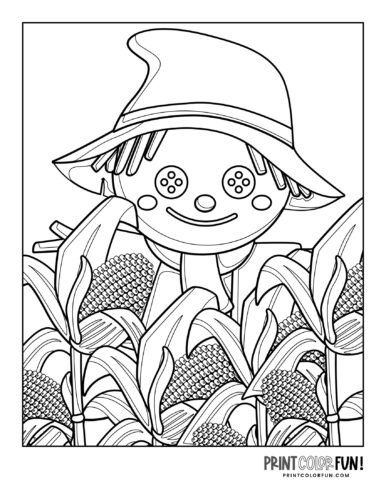 Scarecrow with button eyes - Coloring printable (1)