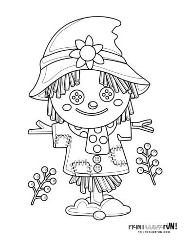 Scarecrow with button eyes - Coloring printable (2)