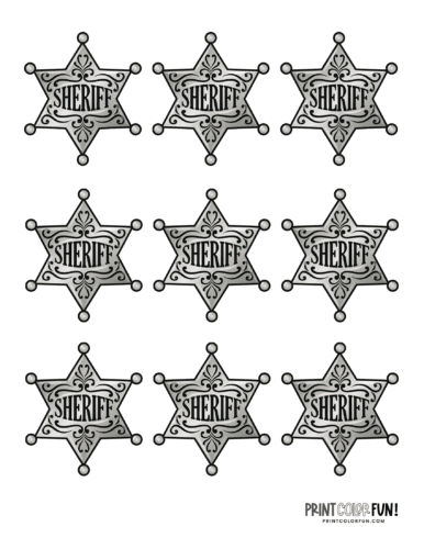 Set of printable silver sheriff's badges for kids from PrintColorFun com