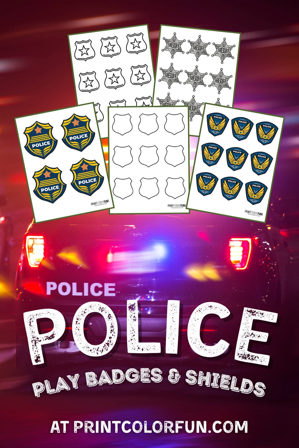 Sheriff and police badge clipart and coloring pages from PrintColorFun com