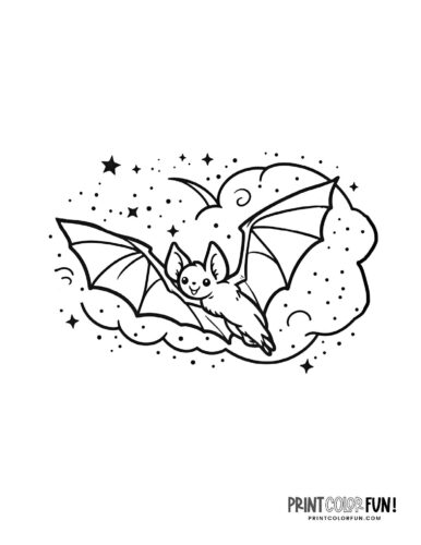Silly bat flying at night coloring page