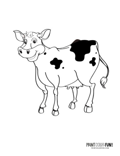 Silly cartoon cow coloring page from PrintColorFun com