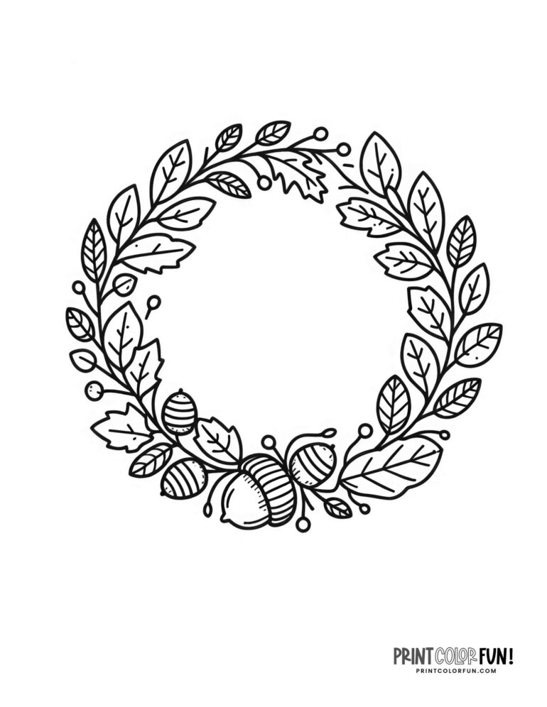 6 pretty fall wreath coloring pages for craft & learning fun, at