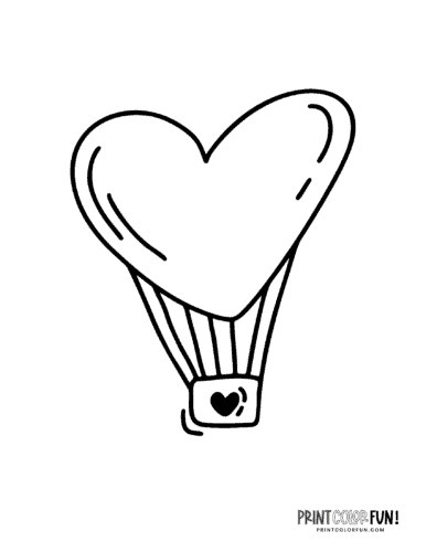 Simple heart-shaped hot air balloon doodle to color