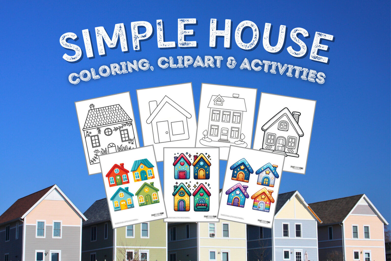 Simple house coloring pages & clipart for kids, at PrintColorFun.com