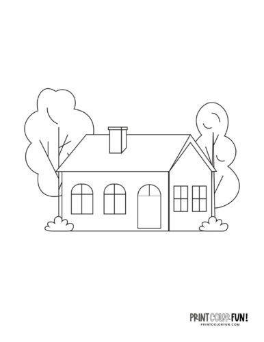 Simple house with trees coloring page from PrintColorFun com