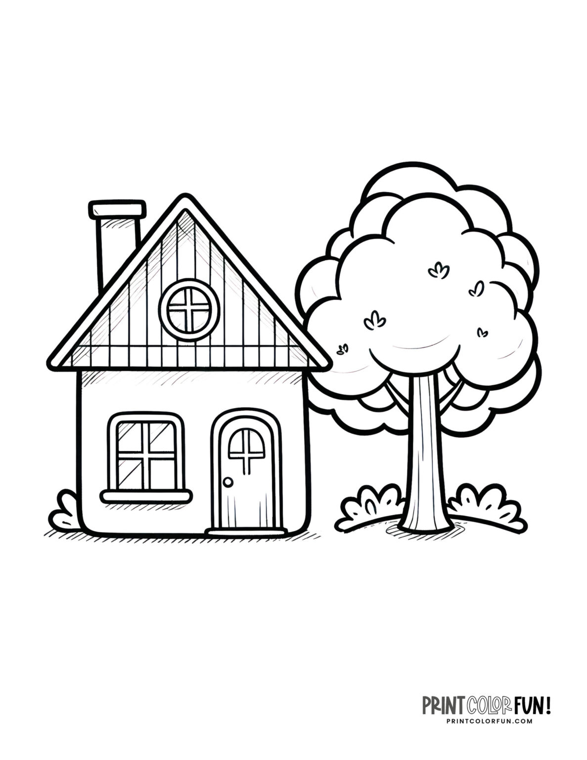 Simple house coloring pages & clipart for kids, at PrintColorFun.com